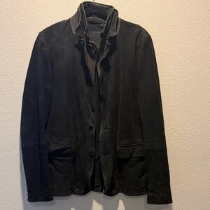 John Varvatos Black Suede Jacket with Button Front